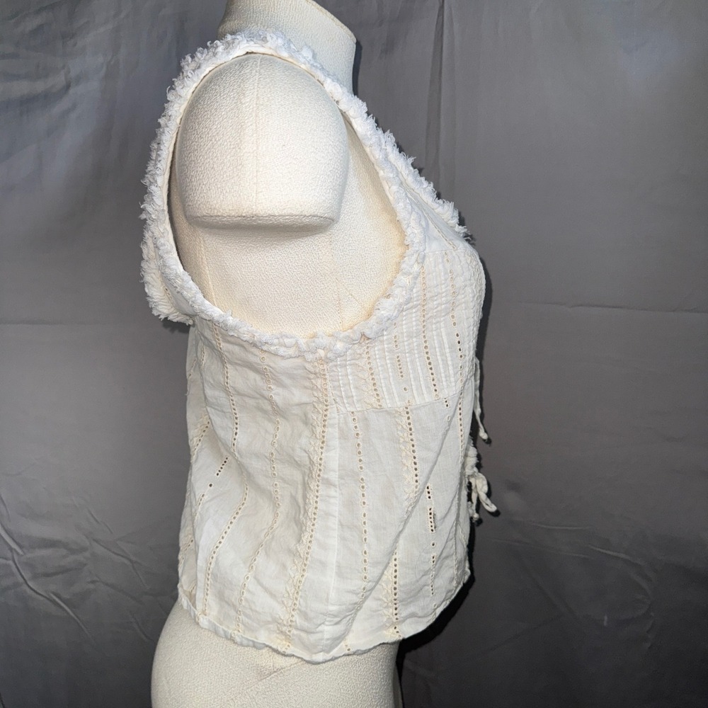 ZARA Women Cream Eyelet Tie Front Ruffle Trim Sleeveless Top Size S Chic - Picture 4 of 11